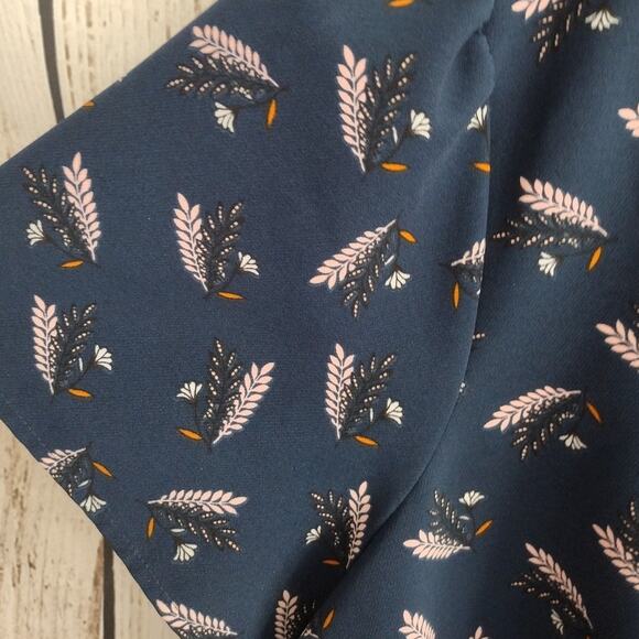 LOFT Navy Blue Botanical-Print V-Neck Short Sleeve A-Line Dress Plus Size 22 - Picture 5 of 12